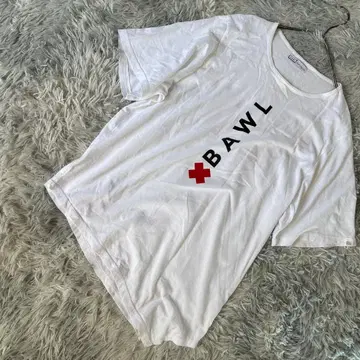 BAWL 이탈리아제 비대칭 로고 프린트 티셔츠 화이트 남성용 M
