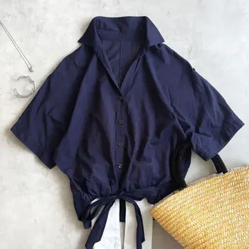 Spick & Span 정가 15,000엔 셔츠 네이비 코튼 리본