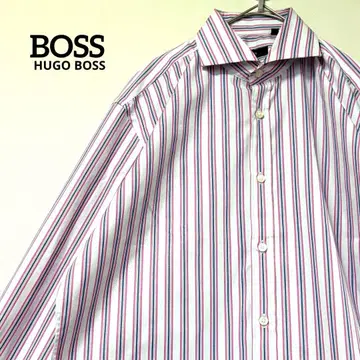 HUGOBOSS 스트라이프 핑크 파랑 긴팔 셔츠 와이드 칼라 하자품