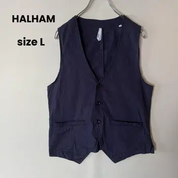 HALHAM 코튼 린넨 혼방 베스트 무지 네이비 L