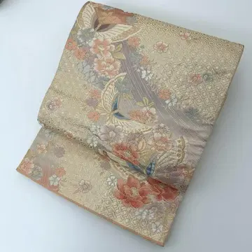 후쿠로 오비 순수 실크 반짝이는 아름다운 꽃 나비 6통 T-6976