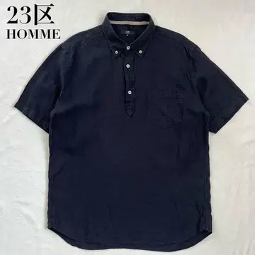23구 HOMME 반팔 풀오버 린넨 셔츠 피케 셔츠 블랙 린넨 100%