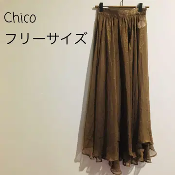 샤샤 스커트 chico 플레어 시스루 골드 폴리에스테르 밴딩