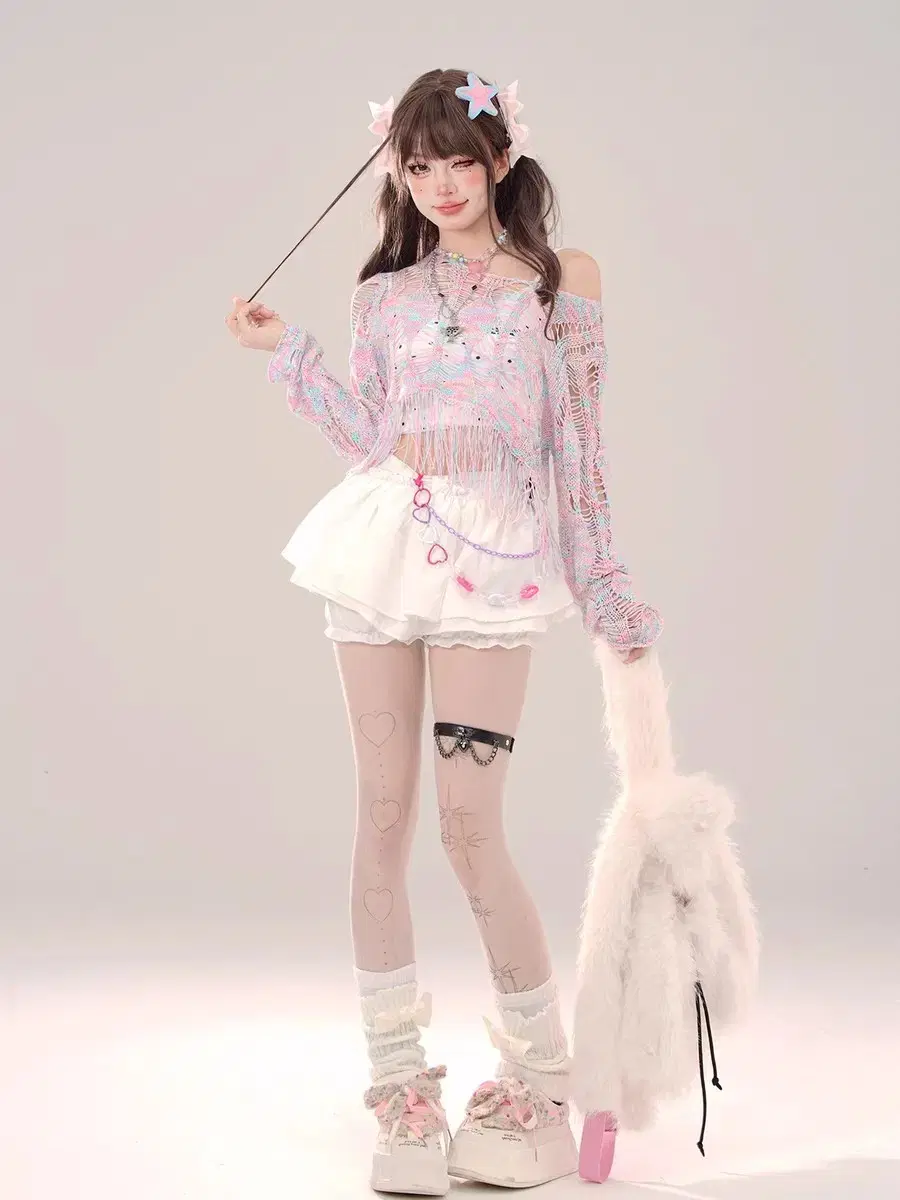 Rainbow Fishnet Knit Summer Knit Knit T-shirt See-through Harajuku y2k Mass-produced Jirai Kei