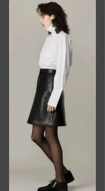 블랙 에코 가죽 A 라인 미니 스커트