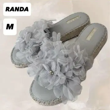 RANDA 스트레스 프리 쉬폰 플라워 뮬 샌들 블루 그레이 M