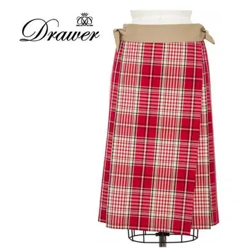 드로어 Drawer 랩 스커트 플리츠 박스 빨간색 체크