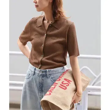 택 포함 새상품 라메 혼방 리브 폴로 풀오버 (베이지) 정가 7700