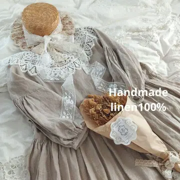 핸드메이드 작가님*린넨 100% 원피스*탈부착 카라 부착