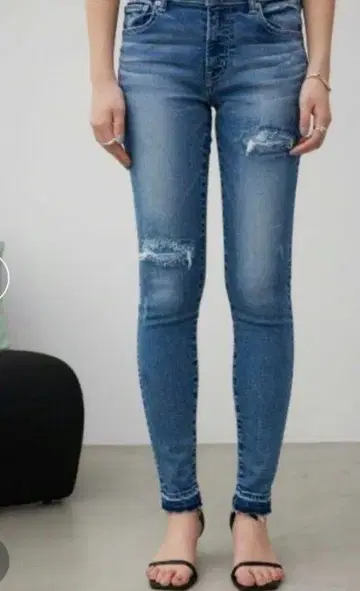 아줄바이마우지 데미지 가공 스키니 데님 블루 XL