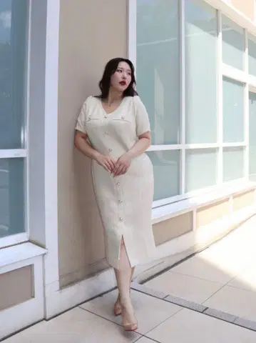 GUNABONNIE 트위드 반팔 원피스 M 베이지