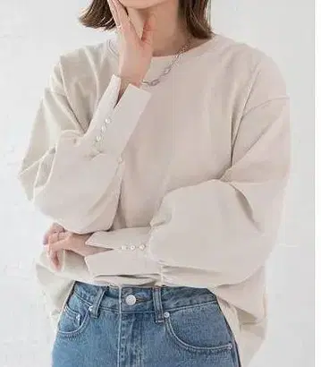 펄 장식 볼륨 슬리브 쭈리 PO 풀오버
