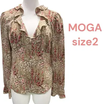 모가 MOGA 베이지 꽃무늬 프릴 셔츠 블라우스 여성용 size2
