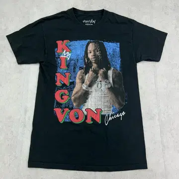 KING VON 랩 힙합 반팔 티셔츠 구제 의류 블랙 검정 M