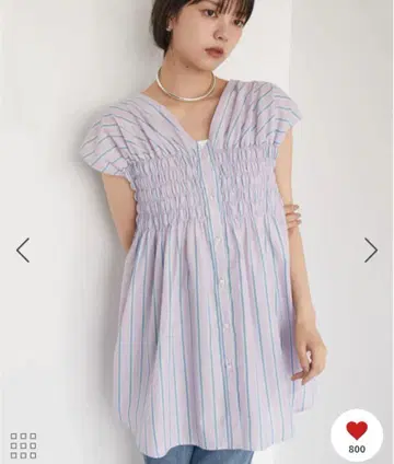 VIS 루즈 V 넥 셔링 셔츠 블라우스 핑크