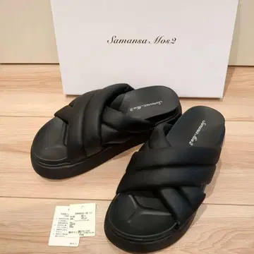 완판 Samansa Mos2 통굽 풋베트 퍼프 샌들 블랙