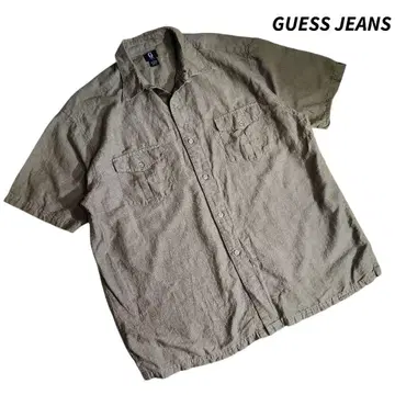90s 00s GUESS 린넨 55% 반팔 셔츠 카키색 4563