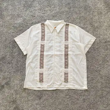 GUAYABERA 쿠바 셔츠 흰색 화이트 자수 풀 집업 반팔 구제 의류