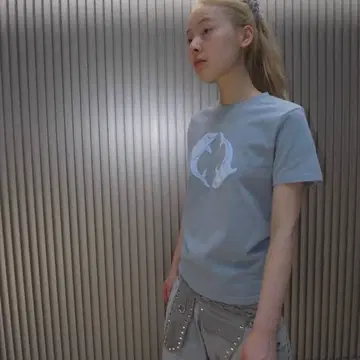 shurry labyrins 돌고래 프린트 반팔 티셔츠 그레이