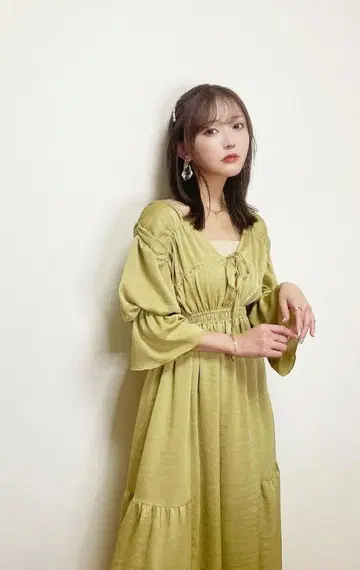 Crayme, Ephemeral dress 7부 소매 롱 원피스