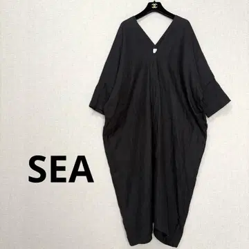SEA 린넨 100% 원피스 오버 사이즈 루즈한 블랙 일본제