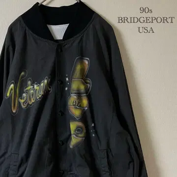 90s BRIDGEPORT/그래픽 아트 바시티 자켓/그레이/USA제