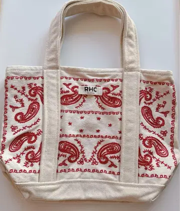 Ron Herman 토트백 캔버스 레드 자수 페이즐리 BAG