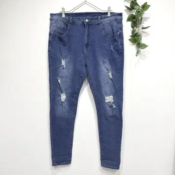 SHEIN 데님 팬츠 테이퍼드 스트레치 데미지 청바지 청바지