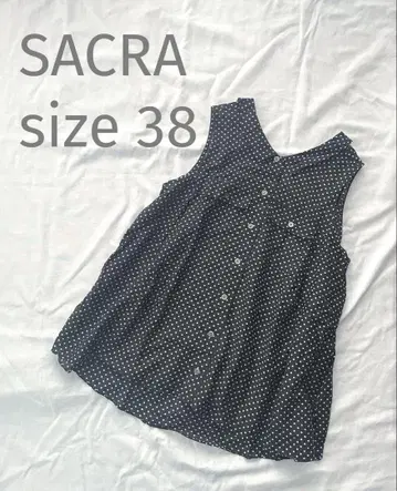 SACRA 코튼 실크 도트 무늬 백 리본 슬리브리스 블라우스 38