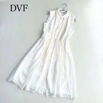 DVF 실크 시어 레이스 원피스 슬리브리스 화이트 핑크 M 사이즈