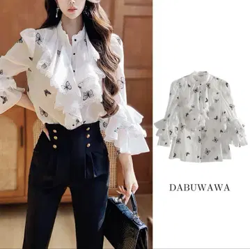 DABUWAWA 나비 자수 프릴 블라우스