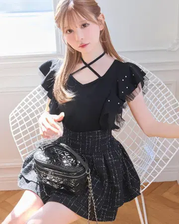 미셸 마카롱 M 사이즈 트위드 슬림 레그 스커트