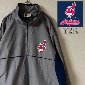 Y2K MLB 인디언스 하프 지퍼 아노락/그레이