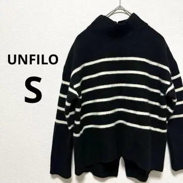안피로 긴팔 니트 스웨터 보더 캐시미어 모직 리브 소매 블랙 S
