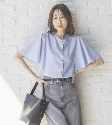 글로벌 워크 이지케어 린넨 프릴 BL L 사이즈 택 포함 새상품