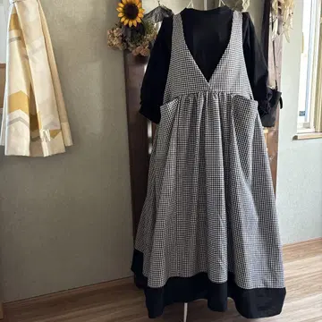 치비치비 포켓 살로펫 스커트 개더 원피스 체크 핸드메이드