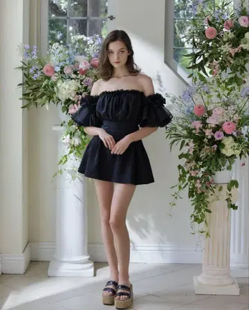 riu 튤 오프 숄더 미니 스커트