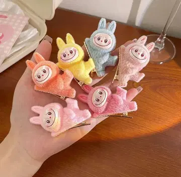컬러풀 토끼 펠트 헤어핀 6개 세트
