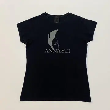 ANNA SUI 안나수이 전면 프린트 티셔츠 USA제 블랙 여성용 L