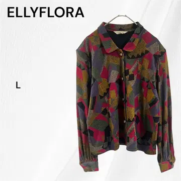 올 패턴 노카라 자켓 L 11 보라색 보르도 그린