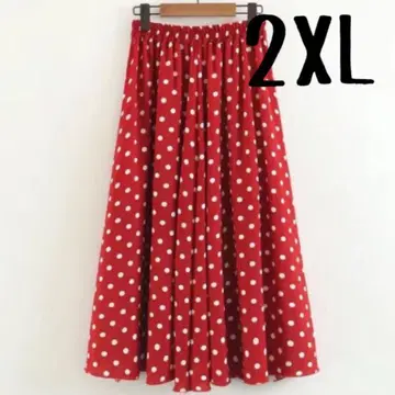 할인 대상에서 제외 롱 스커트 2XL 빨간색 도트 미니 마우스 디즈니