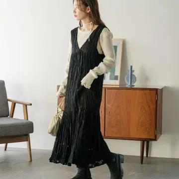 시어 자카드 레이스 민소매 원피스