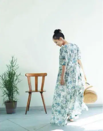 Spick & Span 리버티 드레스 플라워 화이트 블루 36
