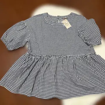 사만사 모스모스 블라우스 프릴 개더 면 린넨 네이비 반팔 상의