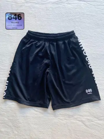 846 YAJIRO 로고 프린트 블랙 숏 팬츠
