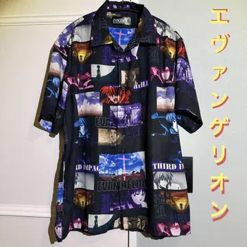 EVANGELION 올 패턴 오픈 카라 셔츠 반팔 L 사이즈
