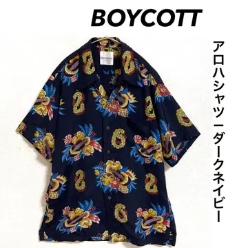 BOYCOTT 하와이안 셔츠 레이온 다크 네이비
