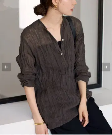 LINEN 크레이프 헨리넥 블라우스
