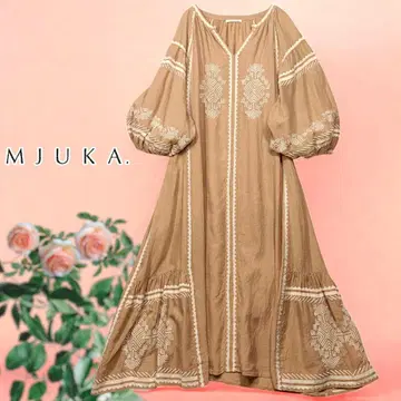 MJUKA 뮤카 자수 린넨 롱 원피스 자수 원피스