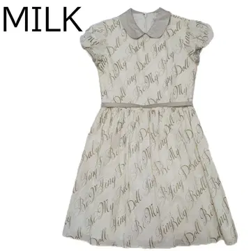 MILK 원피스 반팔 Be my Baby 아이보리 골드 둥근 카라